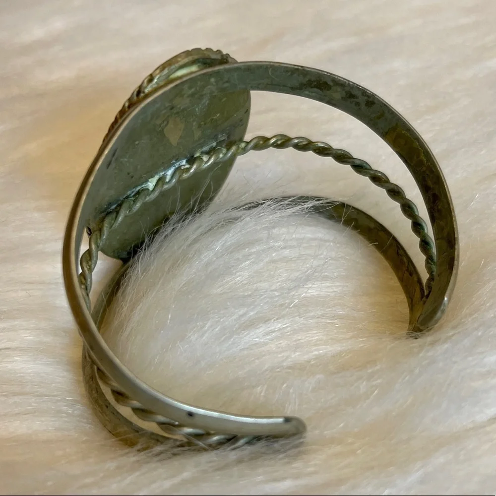 Zuni Turquoise and Coral Inlaid Stone Sterling Silver Bird Cuff Bracelet